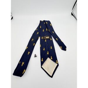 Golden Clasp Prince Consort Navy Blue Yellow Eagle Tie with Eagle Pin Vintage